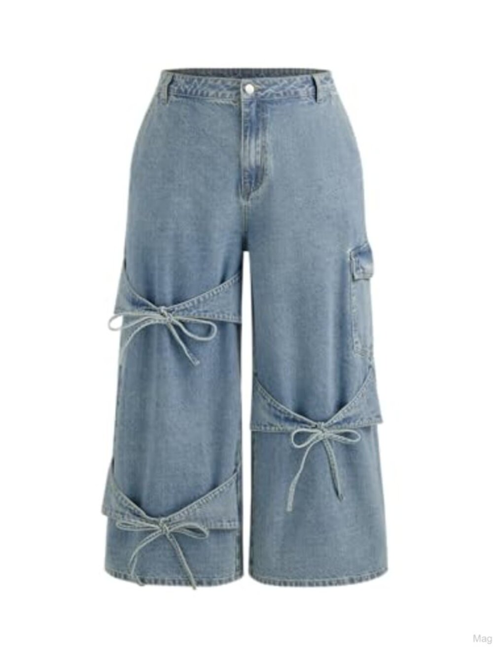 Women's Low Rise Wide Leg Bow Detail Non-Stretch Denim Jeans